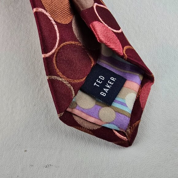 Ted Baker London Tie Mens Red Silk Necktie Geometric Dot Circle Pattern Retro - Picture 4 of 8